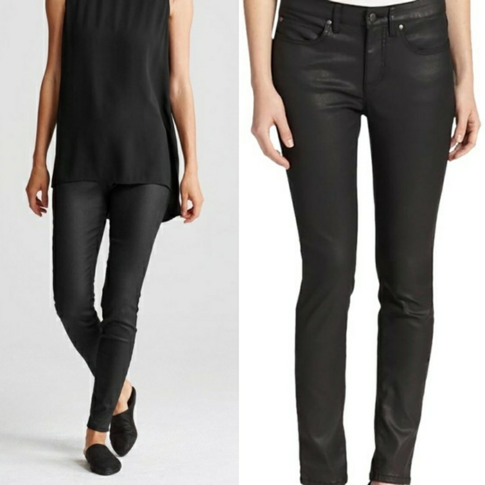 Eileen Fisher Black Coated Skinny Jean Sz 12P